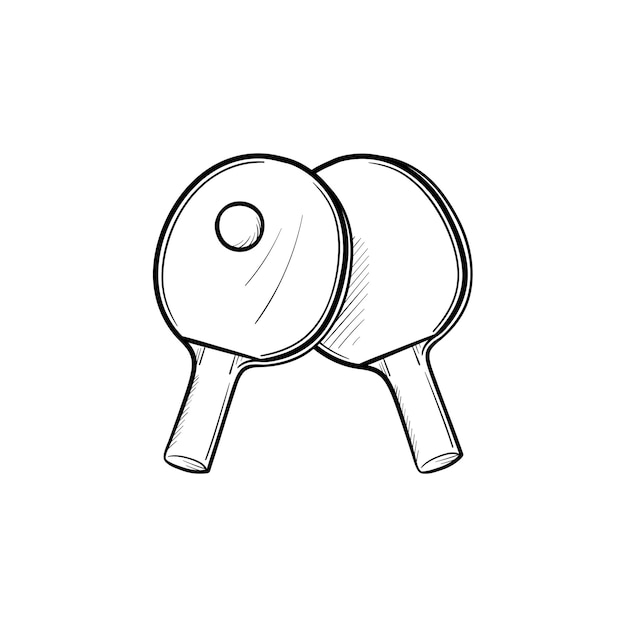 Icono de doodle de contorno dibujado de mano de tenis de mesa. Raqueta y pelota para la ilustración de esbozo de vector de tenis de mesa para impresión, web, móvil e infografía aislado sobre fondo blanco.