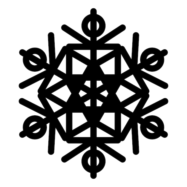 El icono de Doodle de copo de nieve complejo monocromático de invierno
