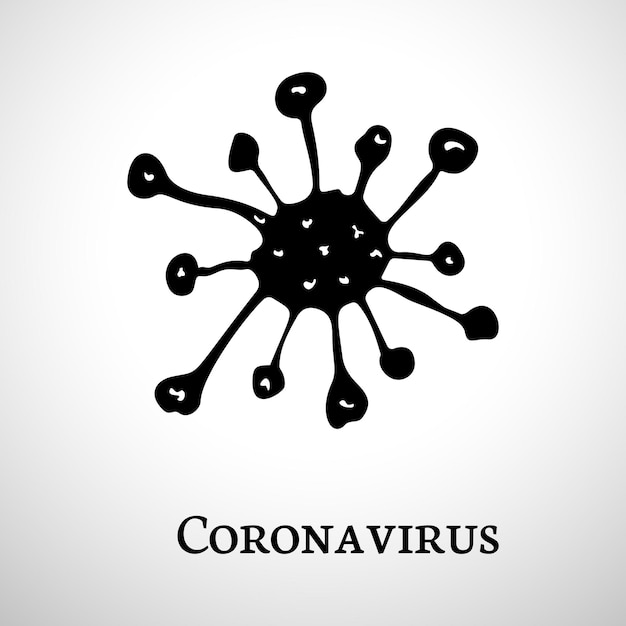 Icono de doodle de coronavirus 2019-nCoV. Dibujado a mano icono de bacterias negras del virus corona aislado sobre fondo blanco. Pandemia de influenza peligrosa. Ilustración vectorial