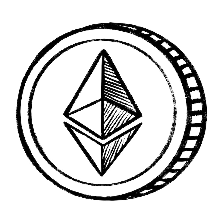 Vector icono de doodle de criptomoneda bitcoin símbolo de etherium signo de dinero virtual