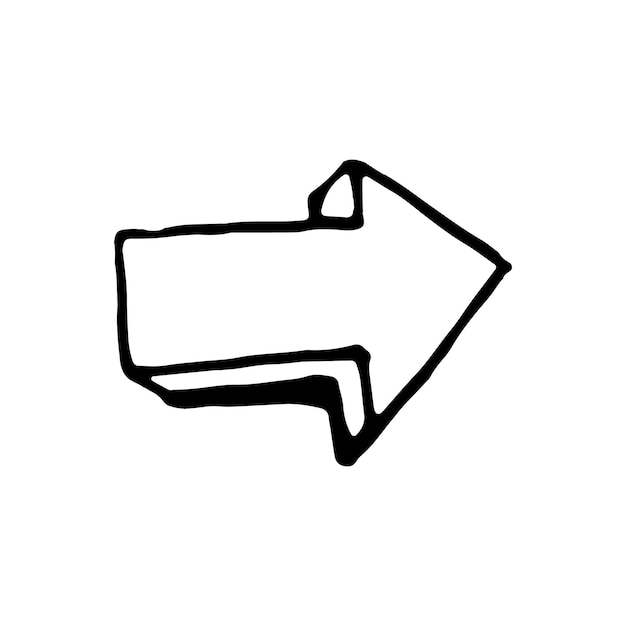 Icono de doodle de cursor de flecha dibujado a mano. Boceto negro dibujado a mano. Símbolo de signo. Elemento de decoración. Fondo blanco. Aislado. Diseño plano. Ilustración vectorial.