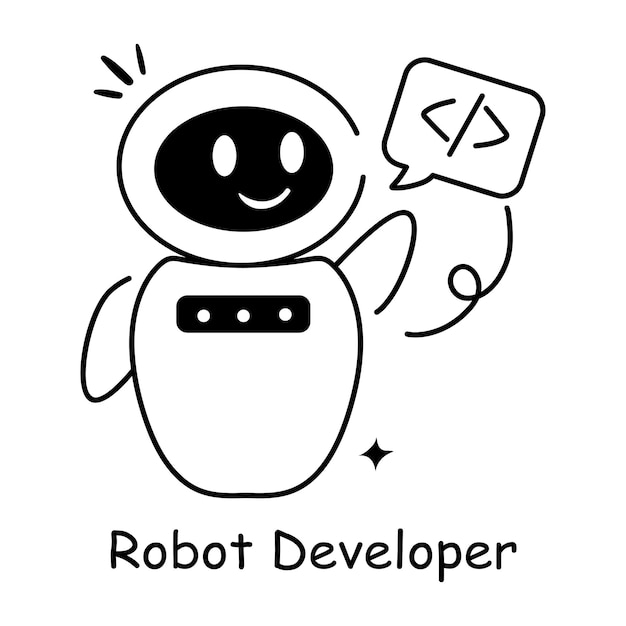 El icono de Doodle del desarrollador de robots está listo para su uso premium