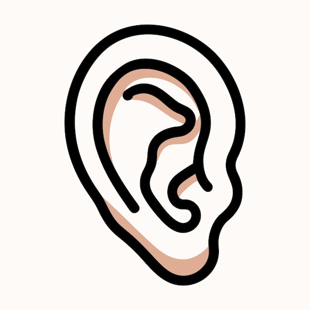 Icono de Doodle dibujado a mano de la oreja humana en un fondo blanco aislado 16