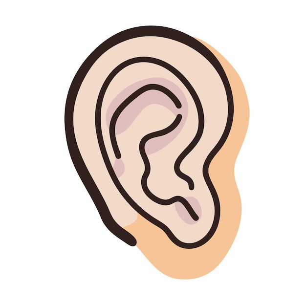 Icono de Doodle dibujado a mano de la oreja humana en un fondo blanco aislado 20