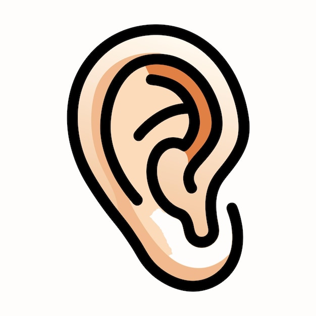 Icono de Doodle dibujado a mano de la oreja humana en un fondo blanco aislado 2
