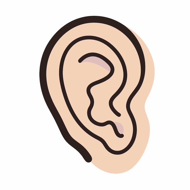 Icono de Doodle dibujado a mano de la oreja humana en un fondo blanco aislado 9