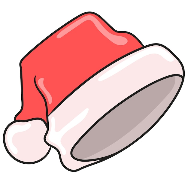 Vector icono de doodle de dibujo de sombrero de navidad rojo y blanco. dibujo de etiqueta engomada del doodle de dibujos animados