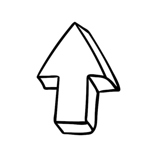 Icono de doodle de flecha dibujada a mano. Boceto negro dibujado a mano. Símbolo de signo. Elemento de decoración. Fondo blanco. Aislado. Diseño plano. Ilustración de dibujos animados de vector.