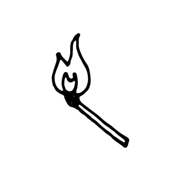 Icono de doodle de fósforo ardiente dibujado a mano. Boceto negro dibujado a mano. Símbolo de signo. Elemento de decoración. Fondo blanco. Aislado. Diseño plano. Ilustración vectorial.