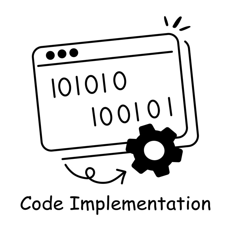 Vector el icono de doodle de implementación de código está disponible para uso premium