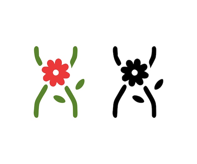 Icono de doodle de letra X y flor roja