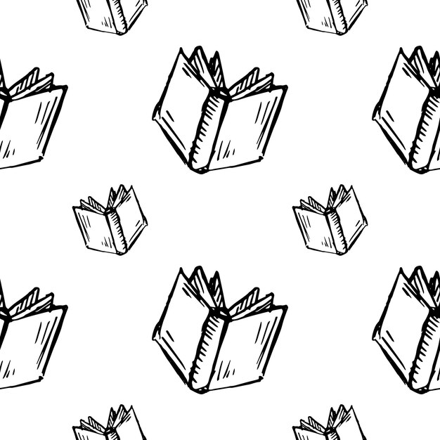 Icono de doodle de libro Handdrawn de patrones sin fisuras. Boceto negro dibujado a mano. Símbolo de signo. Elemento de decoración. Fondo blanco. Aislado. Diseño plano. Ilustración vectorial.