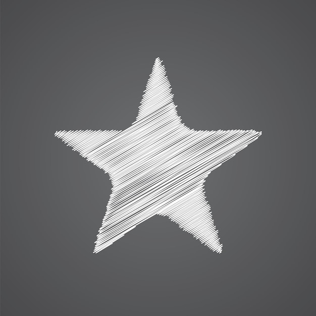 Icono de doodle de logo de esbozo de estrella aislado sobre fondo oscuro