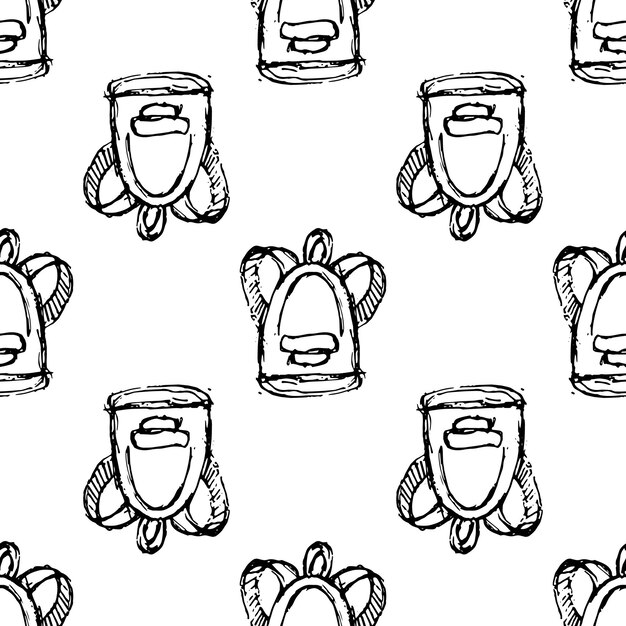 Icono de doodle de mochila Handdrawn de patrones sin fisuras. Boceto negro dibujado a mano. Símbolo de signo. Elemento de decoración. Fondo blanco. Aislado. Diseño plano. Ilustración vectorial.