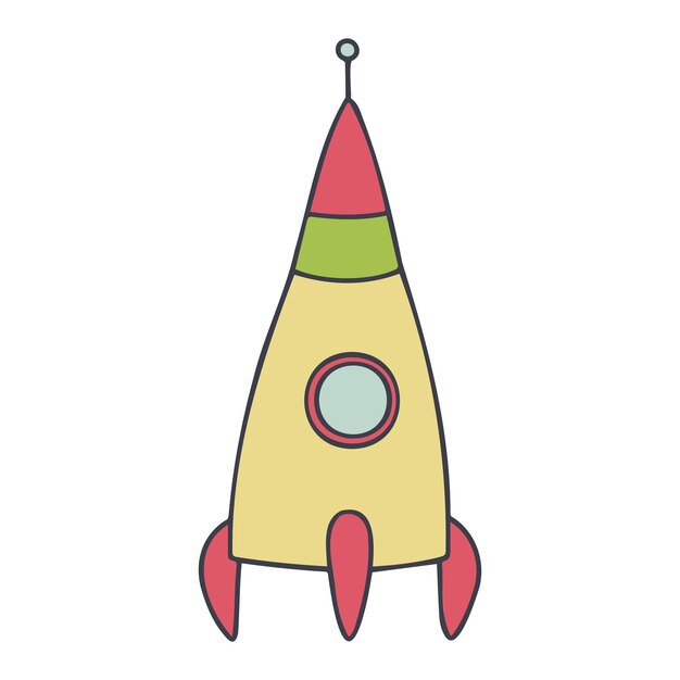 Icono de doodle de nave espacial. Boceto dibujado a mano en vector