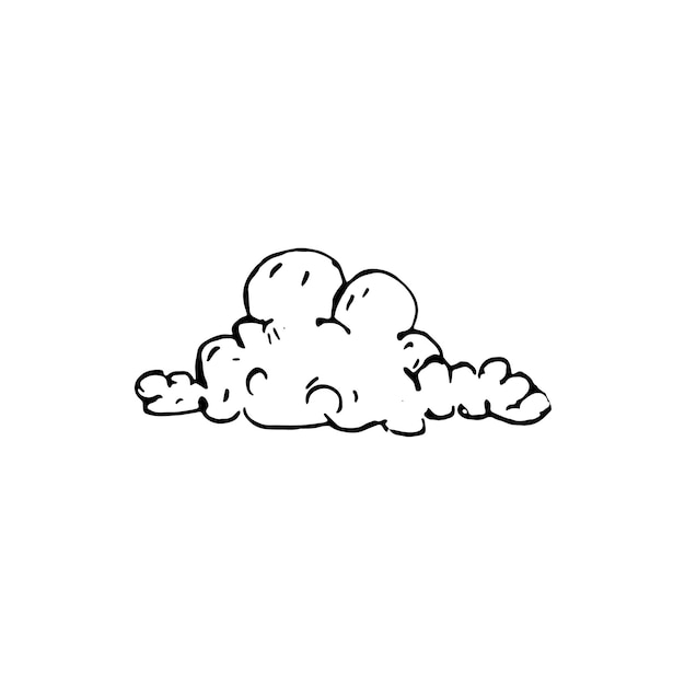 Icono de doodle de nube handdrawn. Boceto negro dibujado a mano. Símbolo de signo. Elemento de decoración. Fondo blanco. Aislado. Diseño plano. Ilustración vectorial.