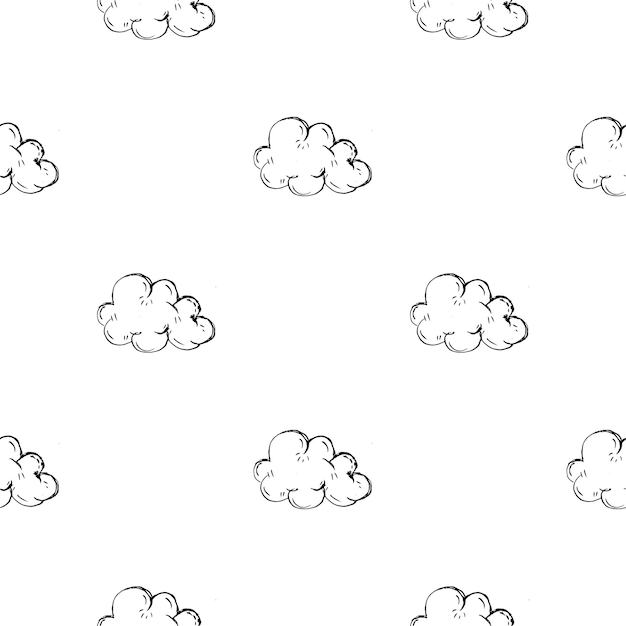 Icono de doodle de nube Handdrawn de patrones sin fisuras. Boceto negro dibujado a mano. Símbolo de signo. Elemento de decoración. Fondo blanco. Aislado. Diseño plano. Ilustración vectorial.