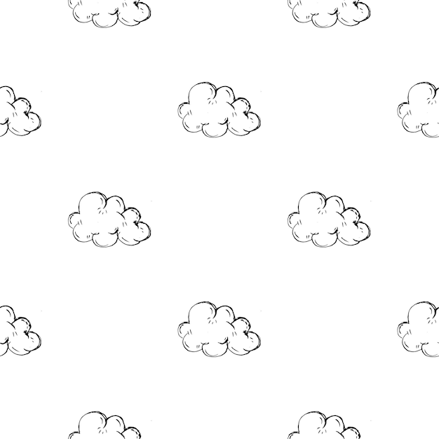 Vector icono de doodle de nube handdrawn de patrones sin fisuras. boceto negro dibujado a mano. símbolo de signo. elemento de decoración. fondo blanco. aislado. diseño plano. ilustración vectorial.