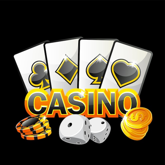 Vector icono dorado-negro para el casino ilustración tarjetas de póquer monedas de dados y juegos de fichas