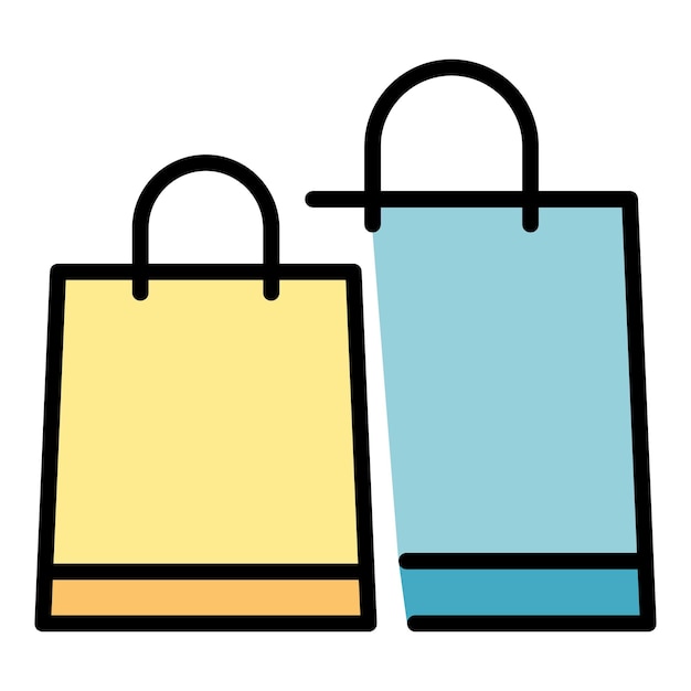Icono de dos bolsas de papel Contorno dos bolsas de papel icono vectorial color plano aislado