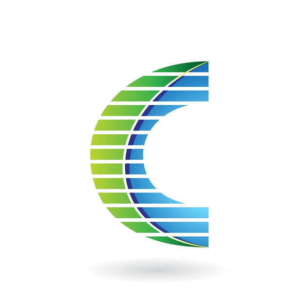 Icono de dos capas de rayas verdes y azules para la letra C