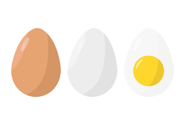 Icono de dos huevos crudos y medio huevo hervido sobre un fondo blanco producto de Protein Farm
