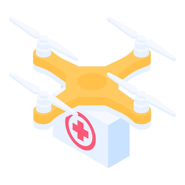 Icono de drone del botiquín de primeros auxilios Isométrico del icono de vector de drone del botiquín de primeros auxilios para diseño web aislado en fondo blanco