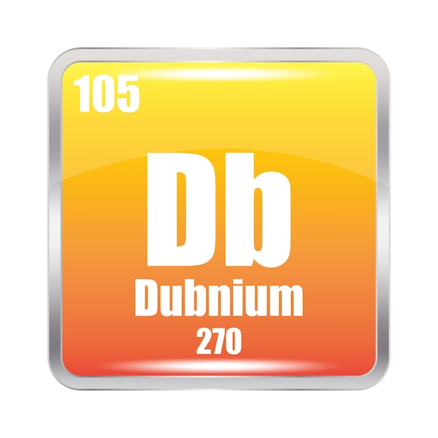 Ícono de dubnio Db elemento químico Número atómico 105 Masa 270 Diseño cuadrado naranja