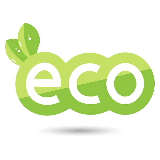 Icono ecológico palabra eco etiqueta con hojas verdes Vector