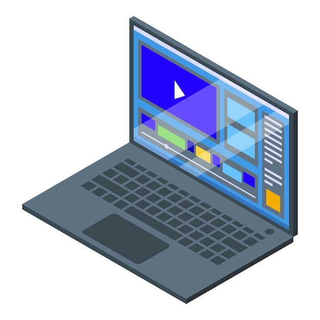 Icono de edición de vídeo portátil vector isométrico Edición de películas Medios en línea