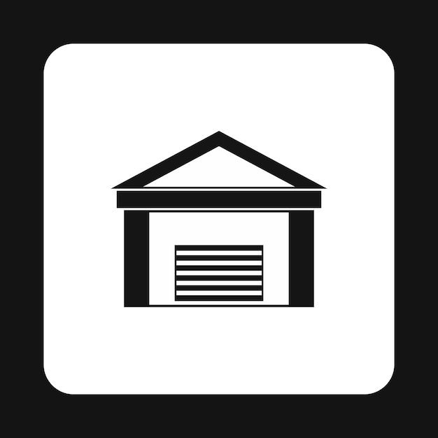 Icono de edificio de almacén en estilo sencillo sobre un fondo blanco.
