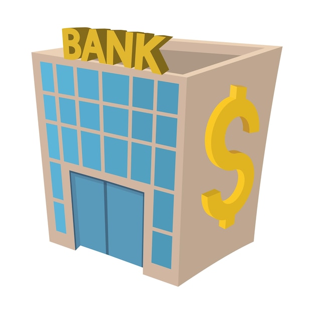 Vector icono del edificio del banco en estilo de dibujos animados sobre un fondo blanco