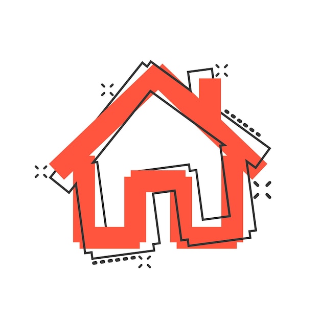 Icono de edificio de casa en estilo cómico Pictograma de ilustración de dibujos animados vectorial de apartamento de casa concepto de negocio de vivienda efecto de salpicaduras