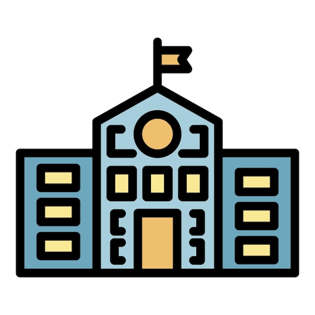 Icono de edificio escolar Contorno de edificio escolar Icono vectorial de color plano aislado