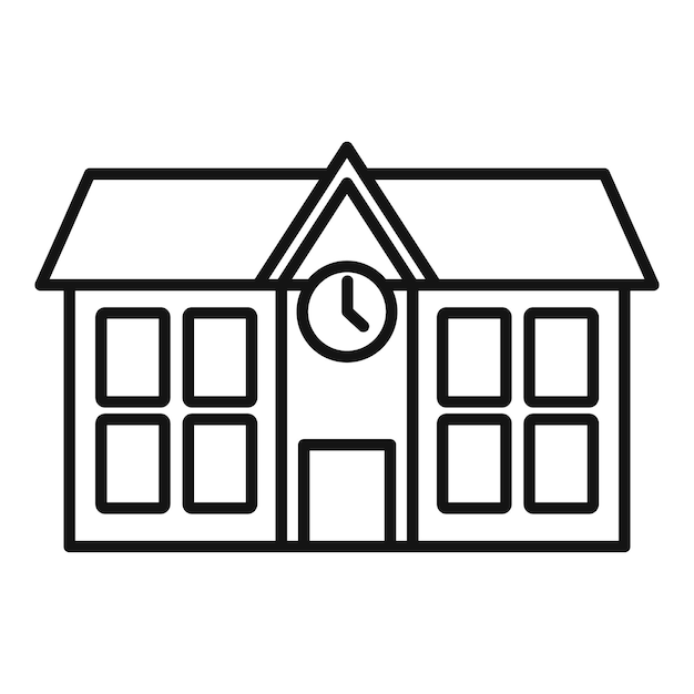 Icono de edificio escolar Icono de vector de edificio escolar de esquema para diseño web aislado sobre fondo blanco