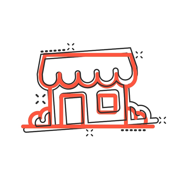 Icono de edificio en estilo cómic Ilustración de vector de dibujos animados de inicio sobre fondo blanco aislado Concepto de negocio de efecto de salpicadura de casa