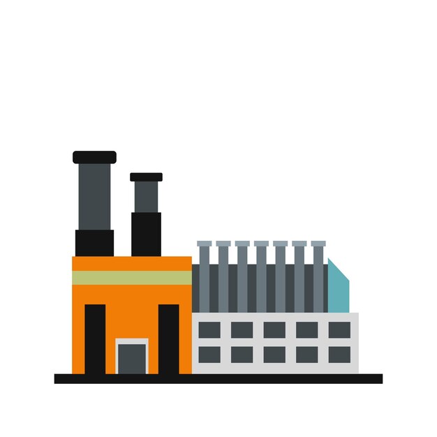 Icono de edificio de fábrica en estilo plano aislado sobre fondo blanco
