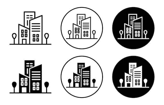 Icono de edificio de oficinas Icono de plano de contorno