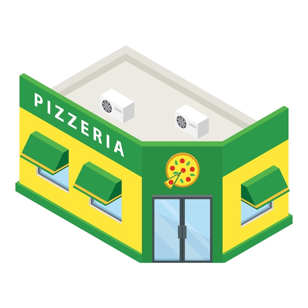 Icono de edificio de pizzería Isométrico de icono de vector de edificio de pizzería para diseño web aislado sobre fondo blanco