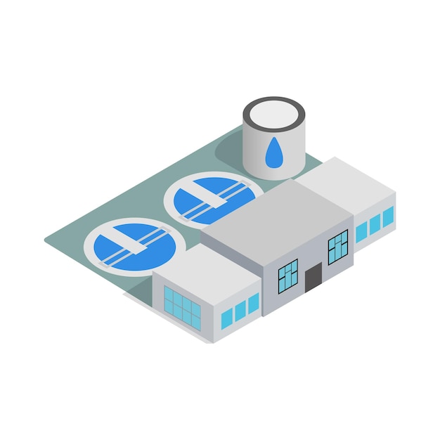 Icono de edificio de tratamiento de agua en estilo isométrico 3d aislado sobre fondo blanco