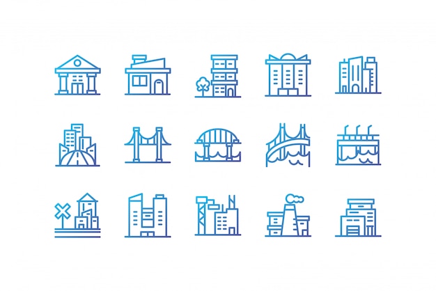 Icono de edificios de la ciudad aislada establece diseño vectorial