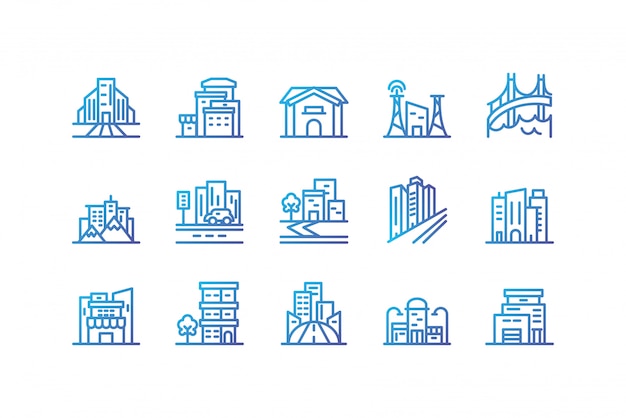 Icono de edificios de la ciudad aislada establece diseño vectorial