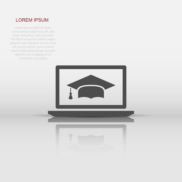 Icono de educación elearning en estilo plano Ilustración de vector de estudio sobre fondo blanco aislado Concepto de negocio de capacitación en línea de computadora portátil