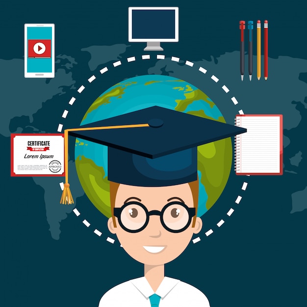 Vector icono de educación elearning estudiante