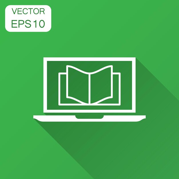 Icono de educación electrónica en estilo plano Ilustración vectorial de estudio con sombra larga Computadora portátil concepto de negocio de capacitación en línea
