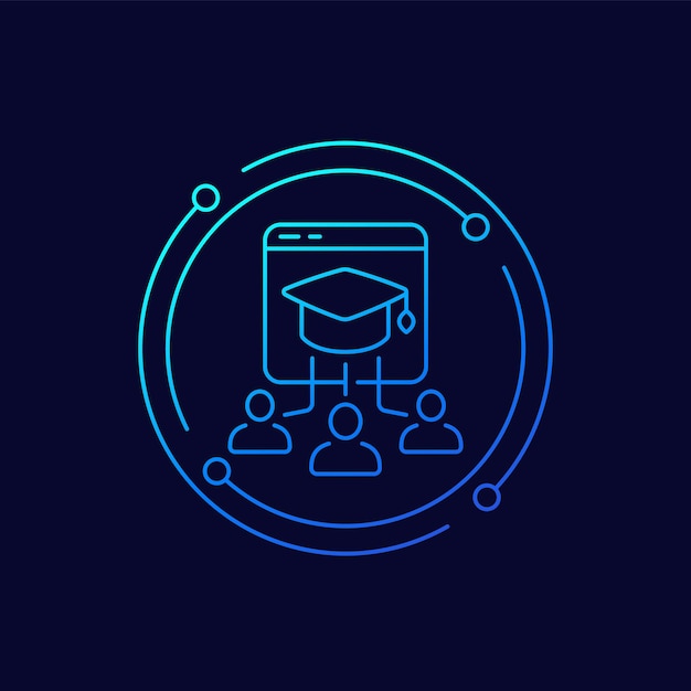 icono de educación en línea con estudiantes diseño lineal