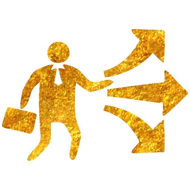Icono de elección de empresario dibujado a mano en la ilustración de vector de textura de hoja de oro
