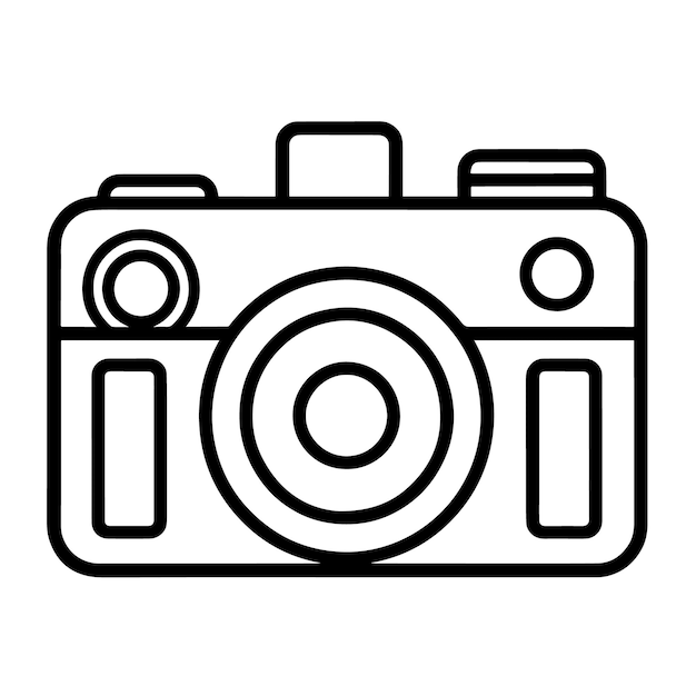 Icono elegante del contorno de la cámara en formato vectorial para diseños temáticos de fotografía