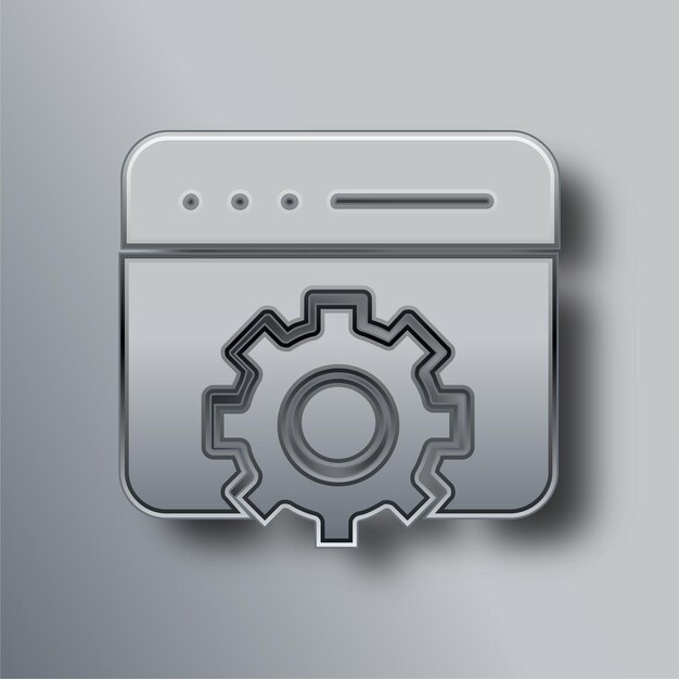 Icono elegante de desarrollo web de metal plateado con fondo gris