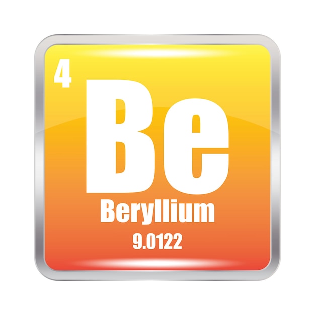 El icono del elemento berilio Número atómico cuatro Símbolo de la tabla periódica Gradiente de fondo amarillo naranja